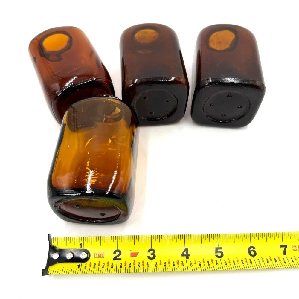 Vintage Amber Glass Apothecary Bottles Set of 4 Rectangular‎ Brown Glass Vases